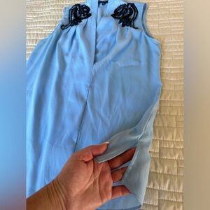 XS Blue sleeveless top with black lace detail